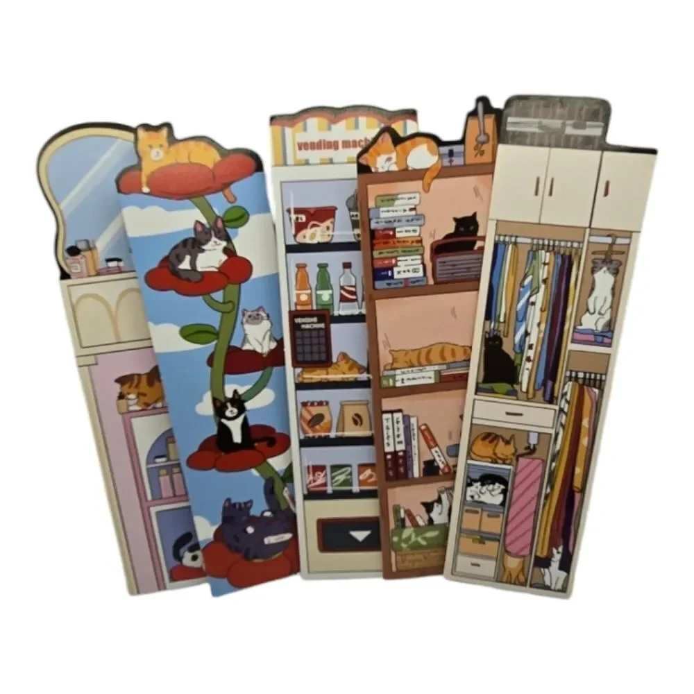 5pc Cat Bookmark Set Colorful Reading Markers Bookshelf Beanstalk Kawaii Gift